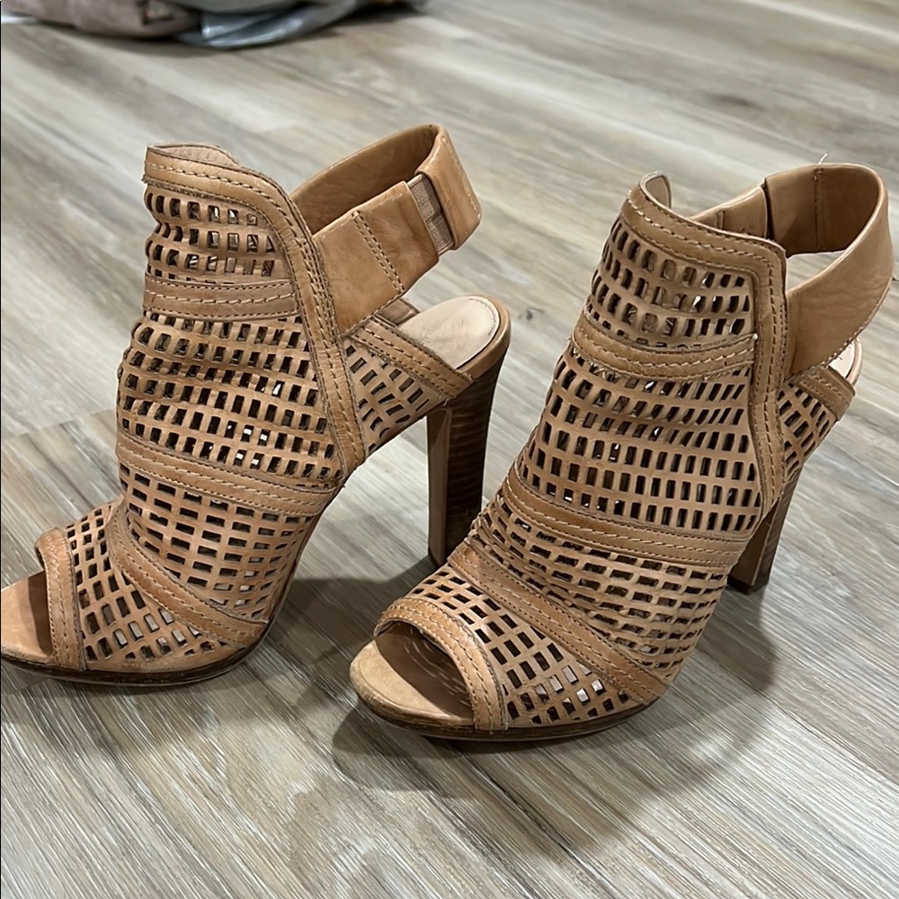 Vince Camuto Tan Laser-Cut Heels